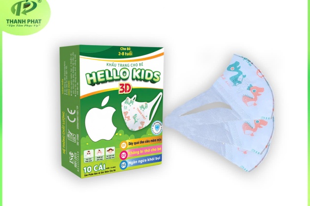 KHẨU TRANG EM BÉ HELLO KIDS 3D ( Họa tiết khủng long - 10 Cái/hộp )